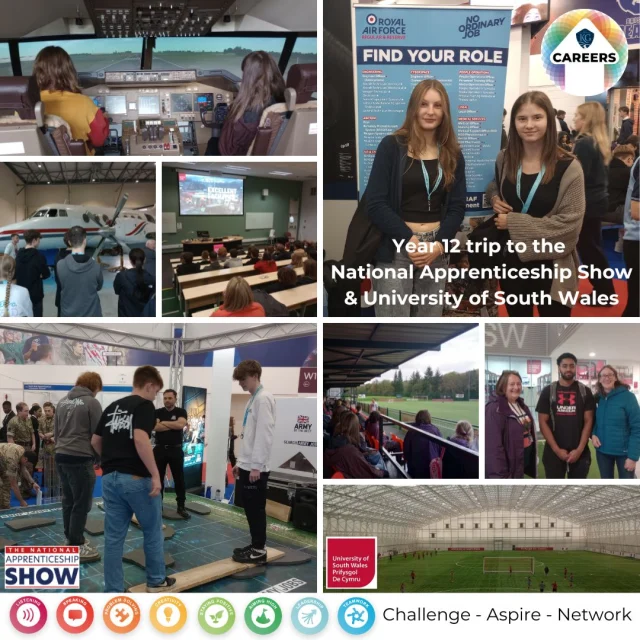Our Year 12 students had a long but very informative and enjoyable day out last week to the National Apprenticeship Show and University of South Wales.
⭐ 89% felt more informed about their plans after Sixth Form as a result of the trip
⭐ 42% now more likely to apply for Higher Education. It was also wonderful to bump into previous KGA student, John, enjoying his degree in Strength and Conditioning!
In our students words: 
🗣️"It helped me broaden my horizons on all different jobs, careers and aspects, as well as giving me a keen eye on what employers are looking for."
🗣️"It highlighted that there are multiple ways to get the qualification for different careers."
🗣️"It showed me what universities have to offer and how each one is different."
🗣️"It's made me consider that perhaps an apprenticeship may be a better fit for me."
Thank you to the @nationalapprenticeshipshow and @unisouthwales for having us and arranging a fantastic day out.
 
Challenge - Aspire - Network 
#altcareers